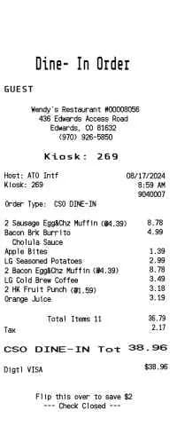 Wendys Receipt Dine in
