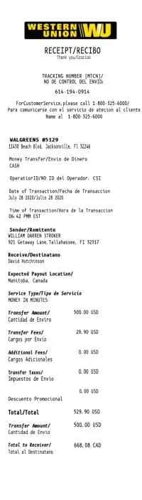 Western Union Receipt Recibo