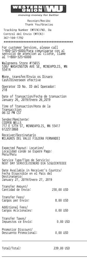 Western Union Receipt