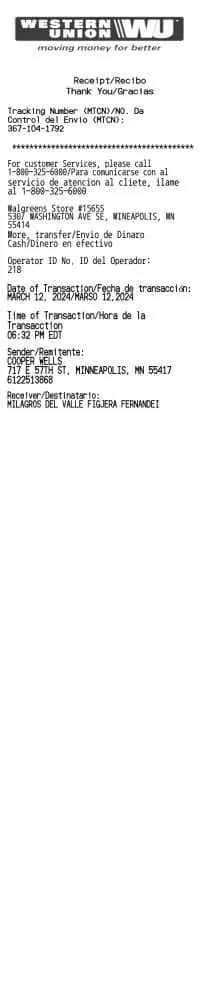 Western Union Receipt 2