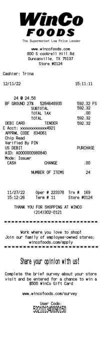 Winco Receipt