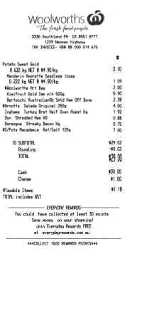 Woolworths Receipt Australia