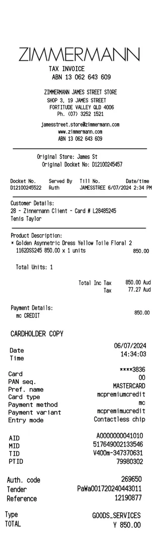 Zimmermann Receipt